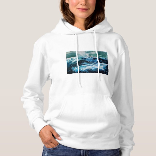 Pull À Capuche Bateau dans la mer dans la tempête (Devant)