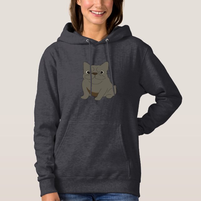 Pull À Capuche Bébé Bouledogue Français Gris, Crème, (Devant)