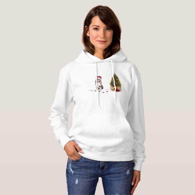 Pull À Capuche Berger australien Chien de Noël drôle avec arbre (Devant entier)