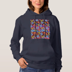 Pull À Capuche Bleu clair Bleu Blanc Vert Floral Art Noël