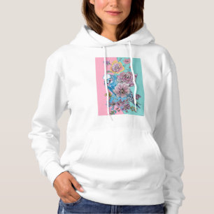 Pull À Capuche Blue Budgie Watercolor Red Roses art floral 