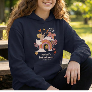 Pull À Capuche Cadeau personnalisé de Bat Mitzvah Hippie Groovy 7