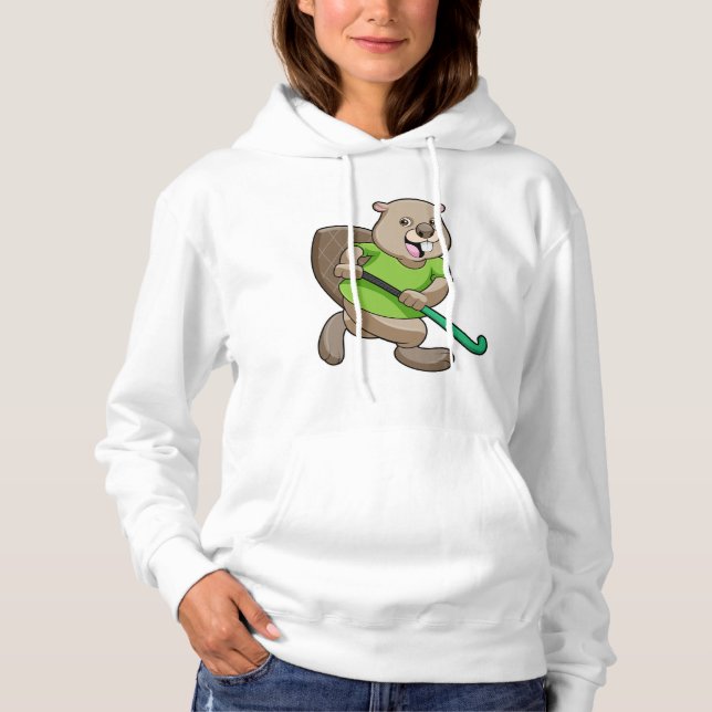 Pull À Capuche Castor de Hockey avec batte de Hockey (Devant)