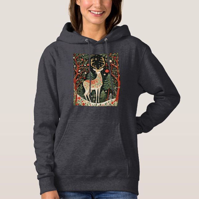 Pull À Capuche Cerf de Noël de la forêt de minuit (Devant)