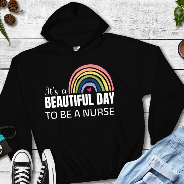Pull À Capuche C'est une belle infirmière de jour Rainbow Black S (Créateur téléchargé)