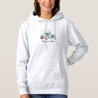 Pull À Capuche Chat blanc tricotant fil bleu Edition Cozy Graphiq