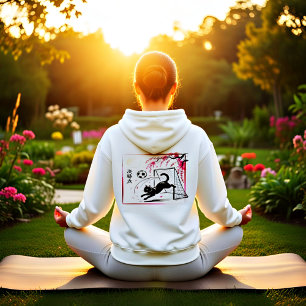 Pull À Capuche Chat de football sous les cerisiers en fleurs au c