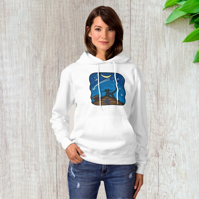 Pull À Capuche Chat De Nuit Sur Un Toit (Créateur téléchargé)