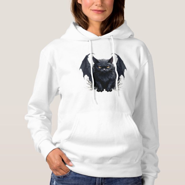 Pull À Capuche Chat en colère avec ailes de chauve-souris (Devant)