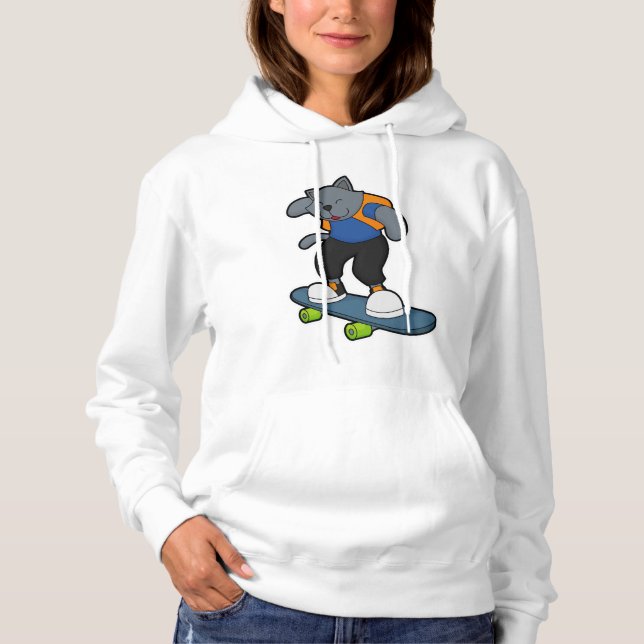 Pull À Capuche Chat en Skateboard avec Skateboard (Devant)