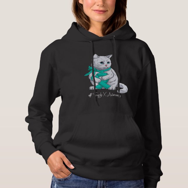 Pull À Capuche Chat Ruban Sarcelle Mois de Sensibilisation au Syn (Devant)