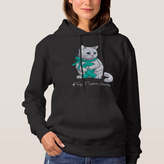 Pull À Capuche Chat Ruban Sarcelle Mois de Sensibilisation au Syn (Devant)