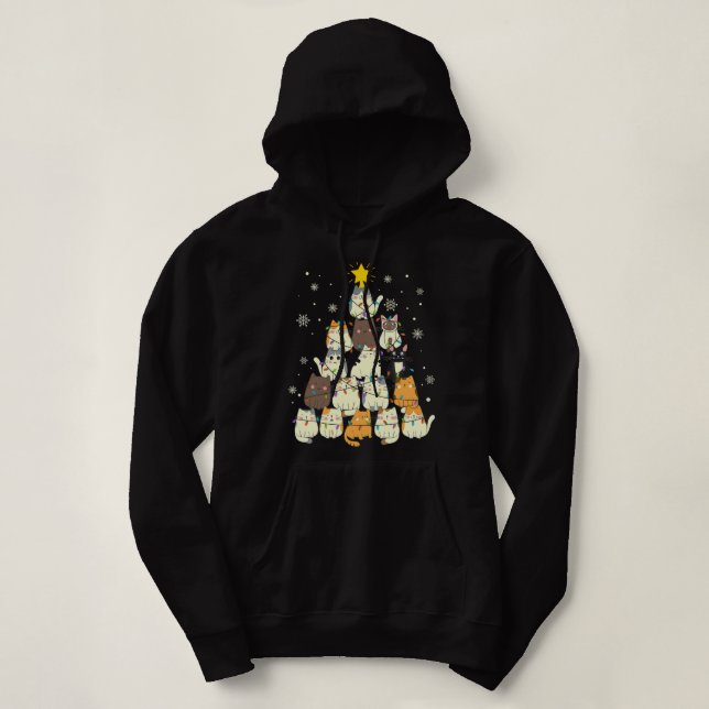 Pull À Capuche Chats Arbre de Noël Drôle Noël Chat 73 (Design devant)