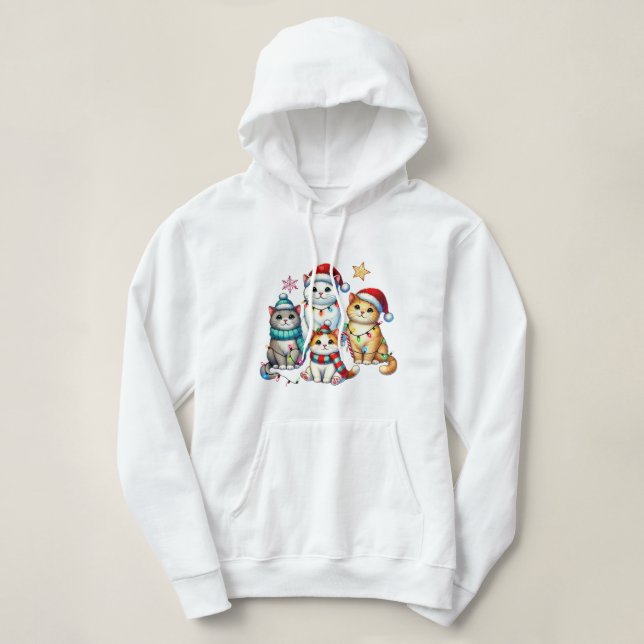 Pull À Capuche Chats de Noël (Design devant)