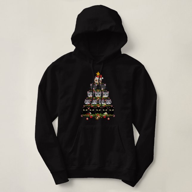 Pull À Capuche Chemise Chat De Noël Pour Hommes, Arbre De Noël Ch (Design devant)