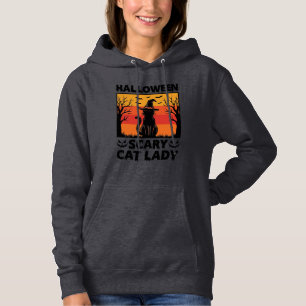 Pull À Capuche Chemise Halloween Dame de chat effrayant Gravure V