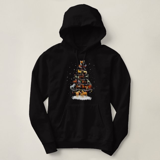 Pull À Capuche Cheval Arbre de Noël Cheval Arbre de Noël d'hiver (Design devant)