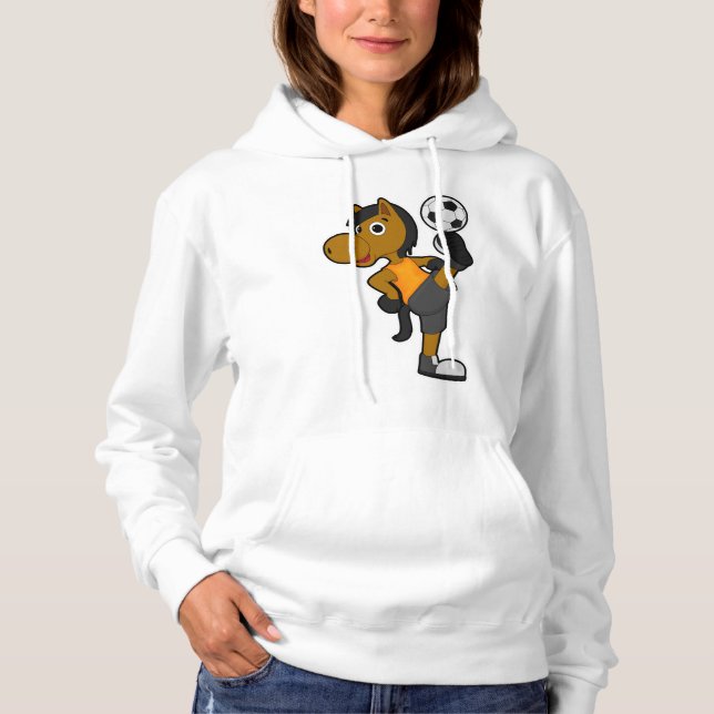 Pull À Capuche Cheval comme joueur de football avec balle de foot (Devant)