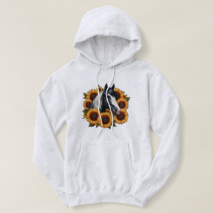 Pull À Capuche Cheval de peinture noir et blanc avec tournesol
