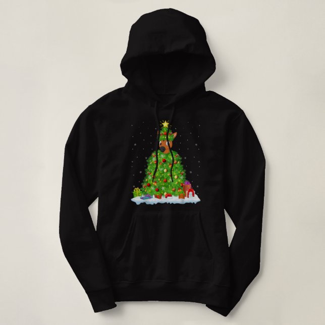 Pull À Capuche Cheval Noël Éclairage Arbre Drôle Cheval Noël (Design devant)