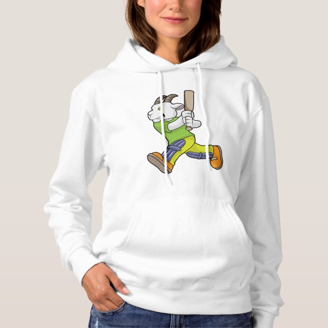 Pull À Capuche Chèvre comme Batsman avec chauve-souris de cricket (Devant)