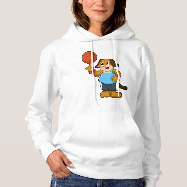 Pull À Capuche Chien comme joueur de basket-ball avec basket-ball (Devant)