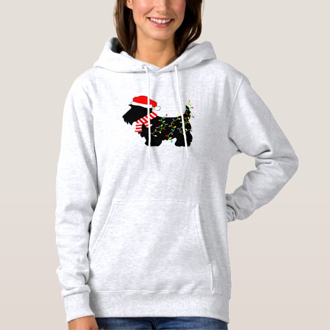 Pull À Capuche Chien écossais de Noël avec lumières (Devant)
