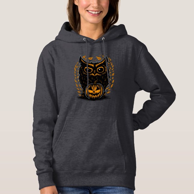 Pull À Capuche Chouette d'Halloween éffrayante (Devant)