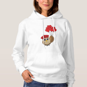Pull À Capuche Chouette mignonne volant avec des ballons de coeur