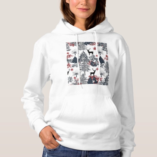 Pull À Capuche Christmas trees and deer hoodie for women  (Devant)