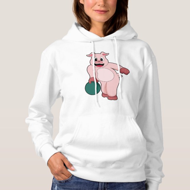 Pull À Capuche Cochon à Bowling avec balle de Bowling (Devant)