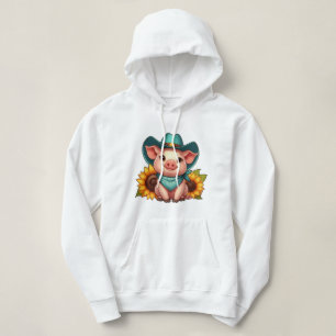 Pull À Capuche Cochon mignon en Casquette Cowboy Turquoise