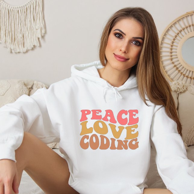 Pull À Capuche Codage d'amour de paix rétro (Créateur téléchargé)