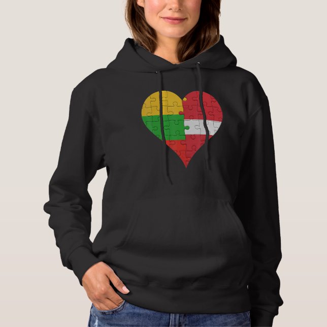 Pull À Capuche Coeur du drapeau lituanien letton (Devant)