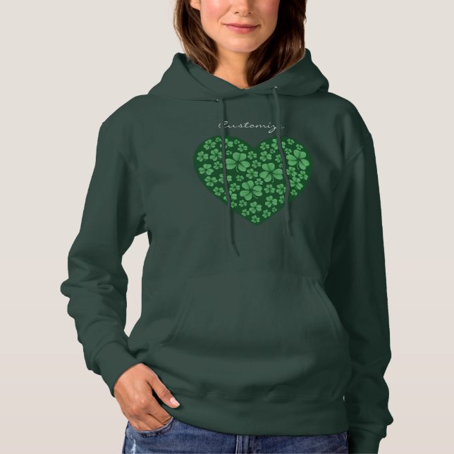 Pull À Capuche coeur Shamrock vert St Patrick's Day  (Devant)