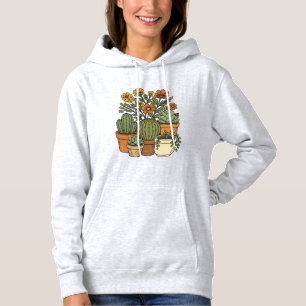 Pull À Capuche Conception vintage de cactus et de fleurs sauvages