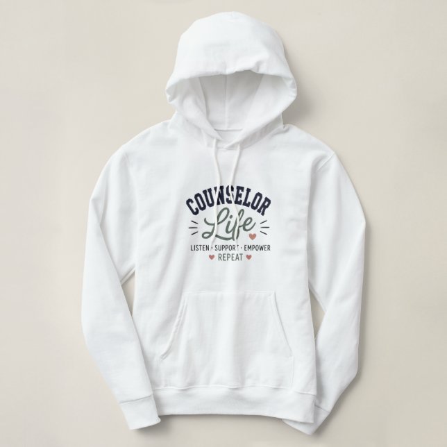 Pull À Capuche Conseiller Vie Écouter Soutenir Renforcer Répéter (Design devant)