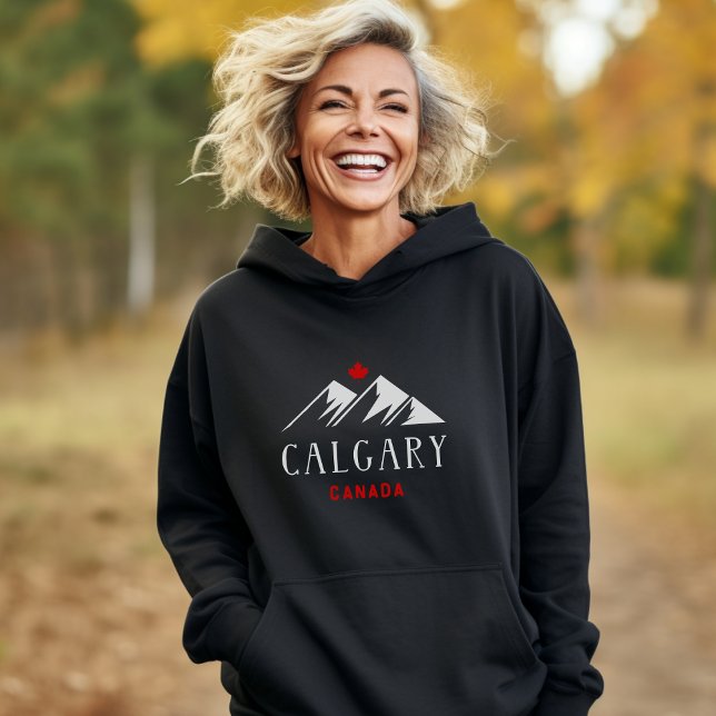 Pull À Capuche Cool Calgary Canada Mountains Maple Leaf Dark (Créateur téléchargé)