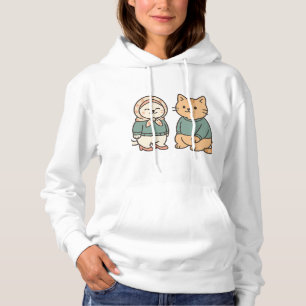 Pull À Capuche "Couple de chat en caricature adorable dans des te