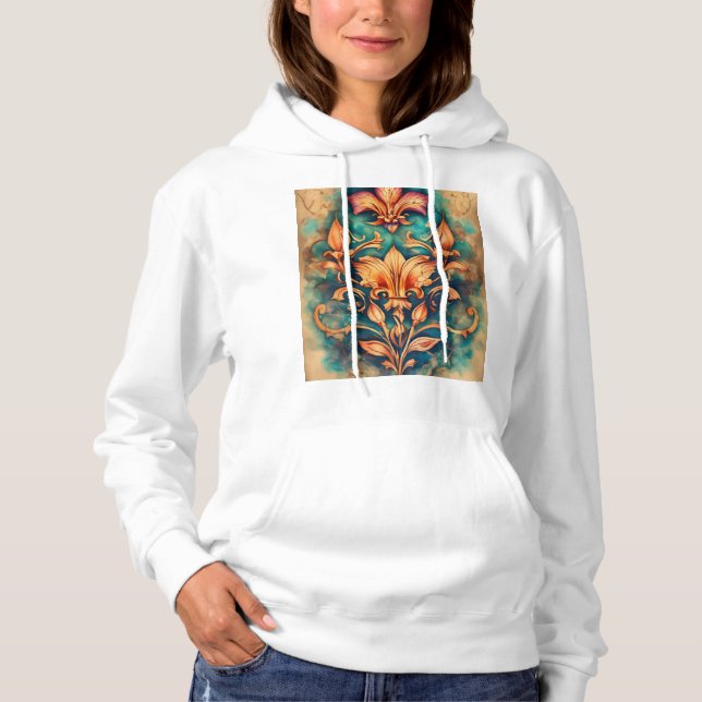 Pull À Capuche Croquis de tatouage Rose de Lioness (Devant)