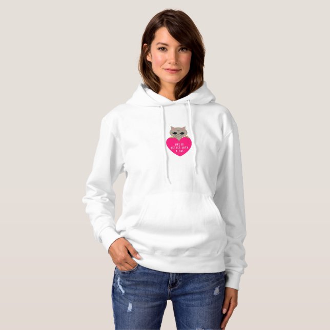 Pull À Capuche Cute Chat et Coeur (Devant entier)