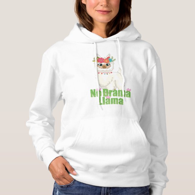 Pull À Capuche Cute No Drama Llama Avec Couronne Florale (Devant)