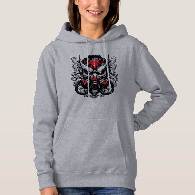 Pull À Capuche Cyber Oni : Masque de Guerrier de la Fumée (Devant)