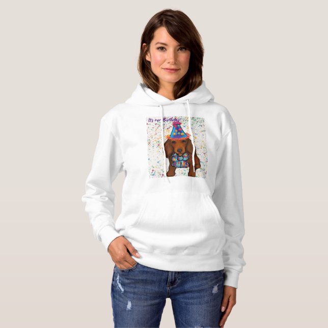 Pull À Capuche Dachshund rouge à poil long      (Devant entier)