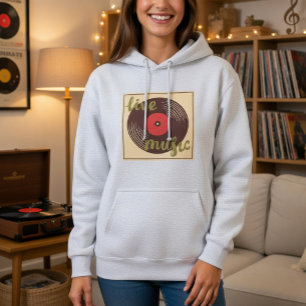 Pull À Capuche Disque Vinyle Musique Live Rétro
