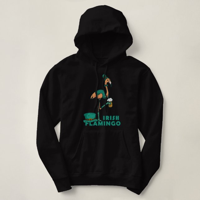 Pull À Capuche Drôle Bière Verte Boire Flamant rose Irlandais - S (Design devant)