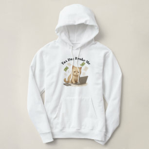 Pull À Capuche Drôle Chat Stressé Minimal Beige Jour de l'Impôt