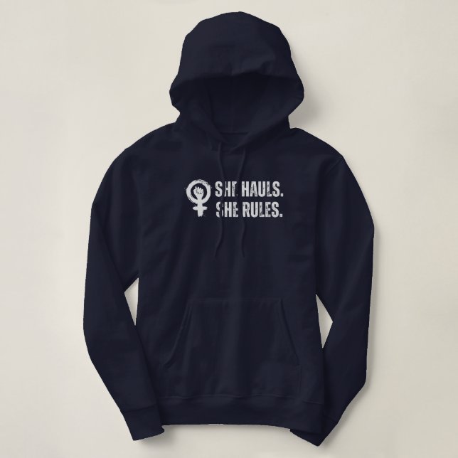 Pull À Capuche Elle pêche, elle règne Pêche (Design devant)