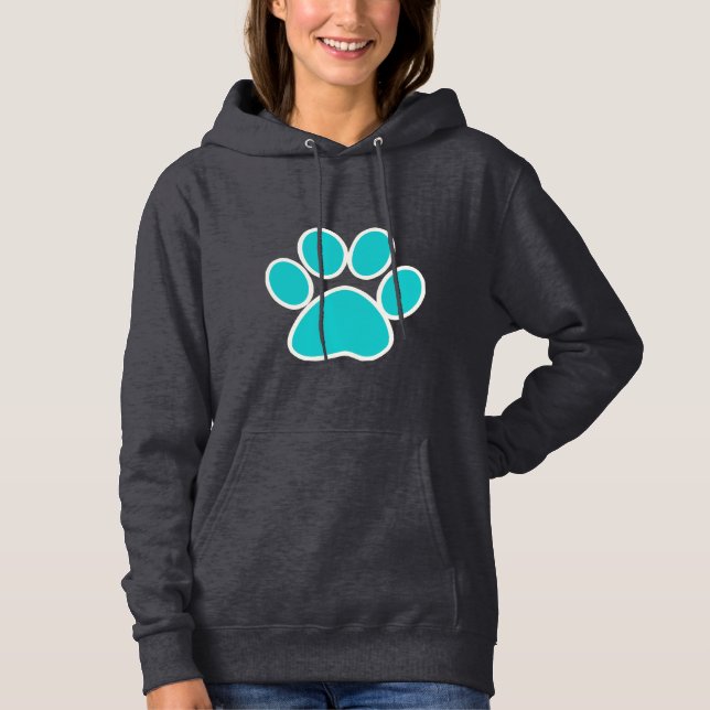Pull À Capuche Empreinte de patte turquoise (Devant)