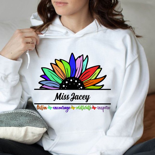 Pull À Capuche Enseignants fleur sauvage Appréciation, enseignant (Listen Encourage Teacher Motivate Inspire,Teacher, Teacher Life, Teachers Appreciation hoodie)